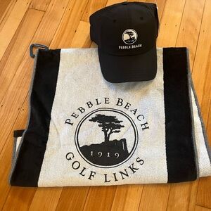 Pebble Beach golf towel and hat